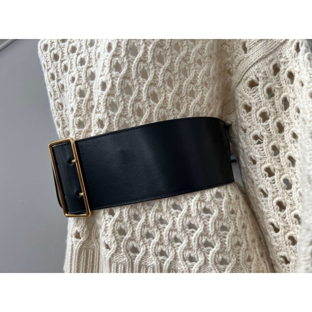 Alexander McQueen Black Leather Wide Belt with Gold Buckle - Picture 16 of 16